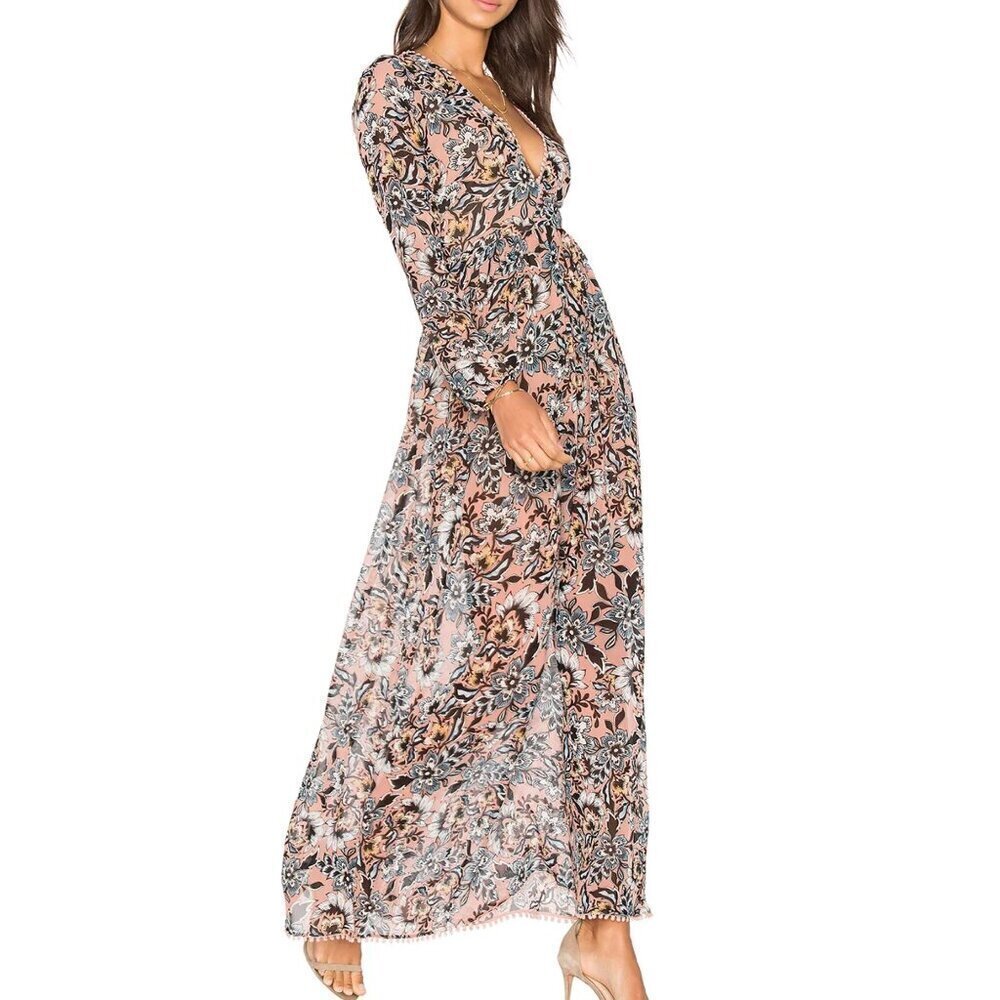 For Love & Lemons Grace Maxi Dress in Nude Floral Print,‎ Size XS, New with tag
